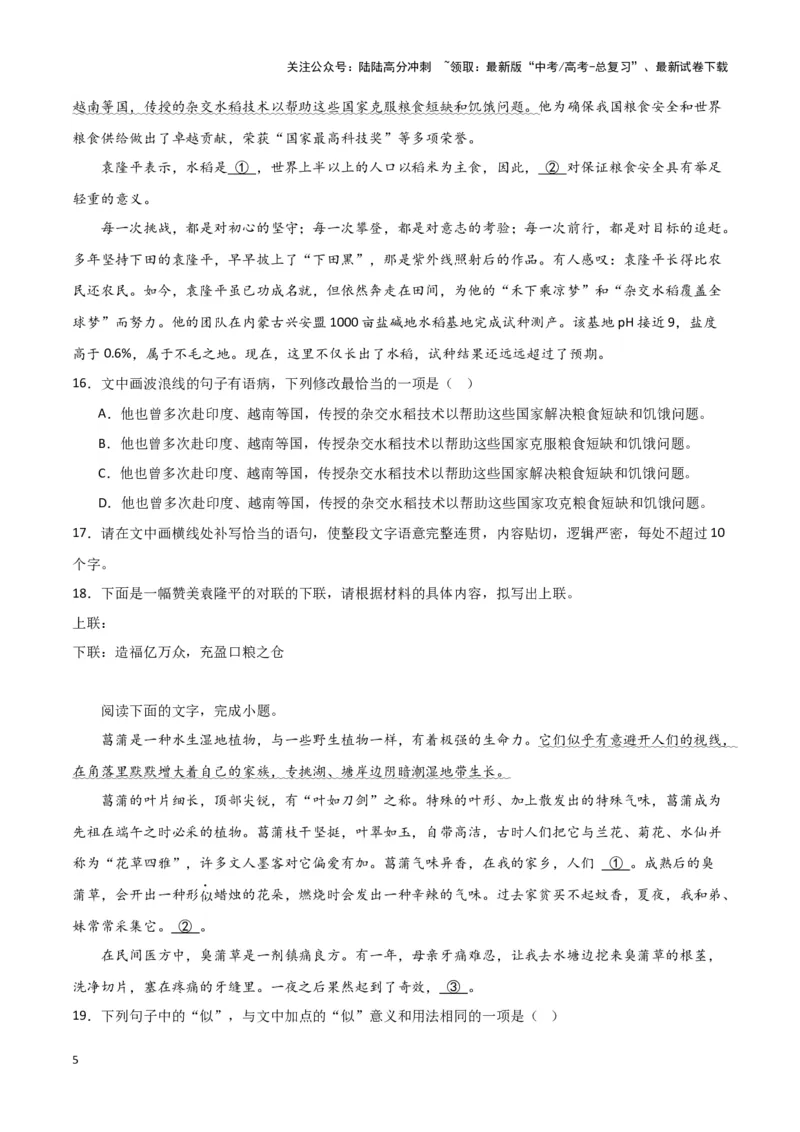 《题型29语言文字运用之补写句子（巩固训练）（解析版）_专项复习_2024年_2024年高考语文常考题型练习题训练巩固试题专练习_资料》第5页预览