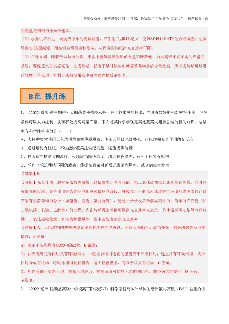 《解密06光合作用与能量转化（分层训练）（解析版）_06-生物-高考总复习_二轮复习_2024年_2024年新教材高考生物二轮复习讲义分层训练题考点_资料》第8页预览