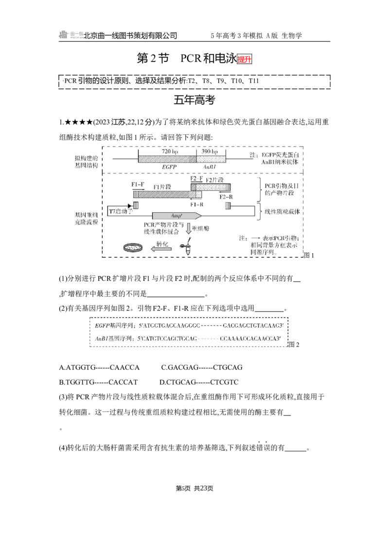 《1_精练册Word-第23章　基因工程_2026版教学资源包_202653高考总复习A版_江苏版_2026版.江苏版.选考总复习.生物.5·3A版_第5部分生物技术与工程_第23章基因工程_5_习题WORD》第5页预览
