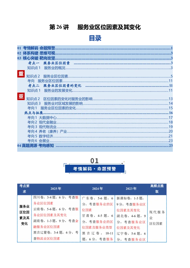 《第26讲服务业区位因素及其变化（复习讲义）（全国通用）（学生版）_地理_2026年_2026年高考地理一轮复习讲义+练习+课件（新教材新高考）-G55_2026版_专题10产业区位因素》第1页预览