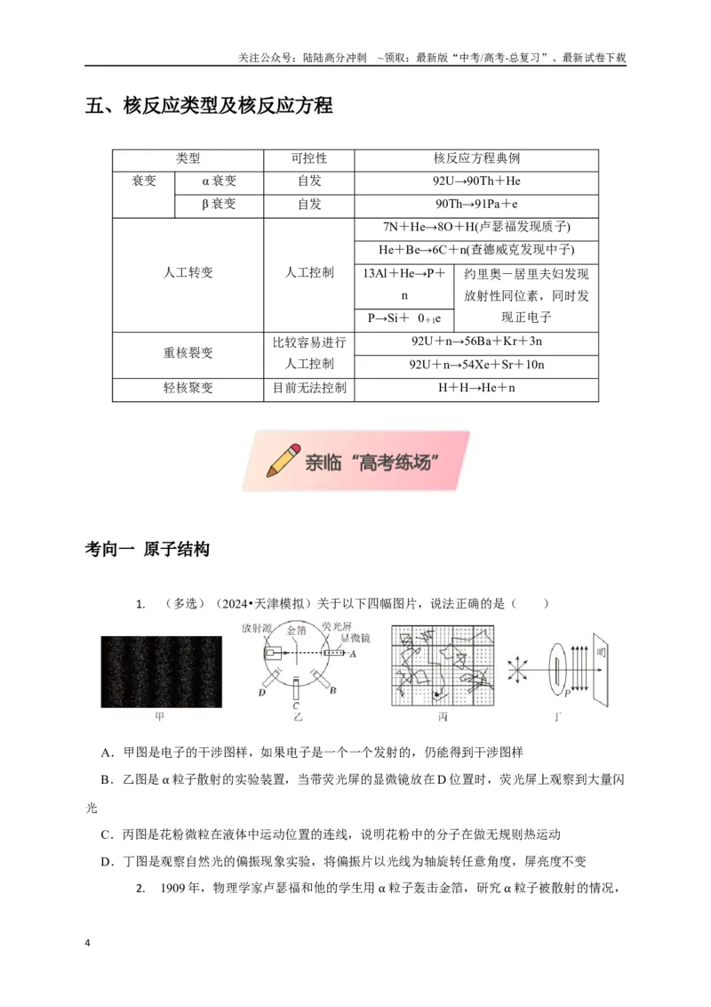 《选择12近代物理（学生版）_04-物理-高考总复习_专项复习_2025年_2025年高中高考物理模型与方法_资料_8高考热点题型归类（二轮）》第4页预览