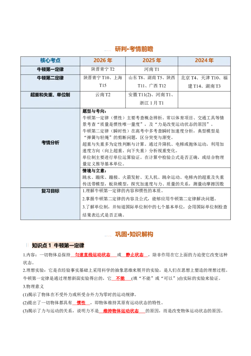 《第07讲牛顿运动定律（专项训练）（安徽专用）（教师版）_地理_2027年高考地理一轮_2027年高考物理一轮课件+讲义+练习（安徽专用）-G326_2027版》第2页预览