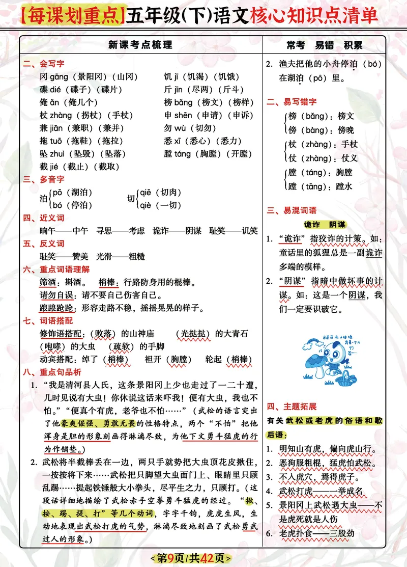 《五下每课核心划重点清单：42页囊括所有的考点_5年级下册同步教辅_5下语文_五下语文重点必背资料》第9页预览