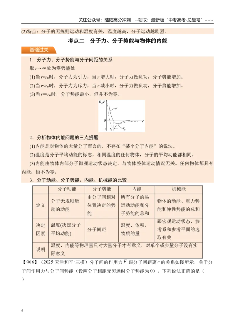 《第70讲分子动理论固体液体-（讲义）（教师版）_04-物理-高考总复习_一轮复习_2026年-物理高考一轮复习_2026年高考物理一轮复习精讲精练-G367_资料》第6页预览