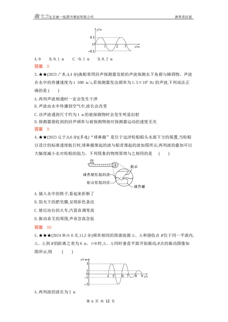 《1_精练册word08-第8章　机械振动　机械波_2026版教学资源包_202653高考总复习A版_广东版_2026版.广东版.选考总复习.物理.5·3A版_一、本书PPT、习题WORD_第8章机械振动机械波_3_习题WORD》第6页预览
