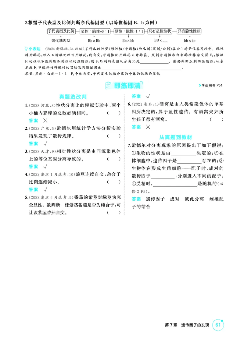 《1_精讲册PDF-第7章遗传因子的发现_2026版教学资源包_202653高考总复习A版_山东版_2026版.山东版.选考总复习.生物.5·3A版_第2部分遗传与进化_第7章遗传因子的发现_2_精讲册PDF》第3页预览
