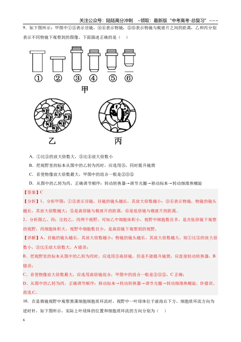 《第一单元细胞的概述及其分子组成（综合训练）（黑吉辽蒙专用）（教师版）_06-生物-高考总复习_一轮复习_2026年-生物高考一轮复习》第6页预览