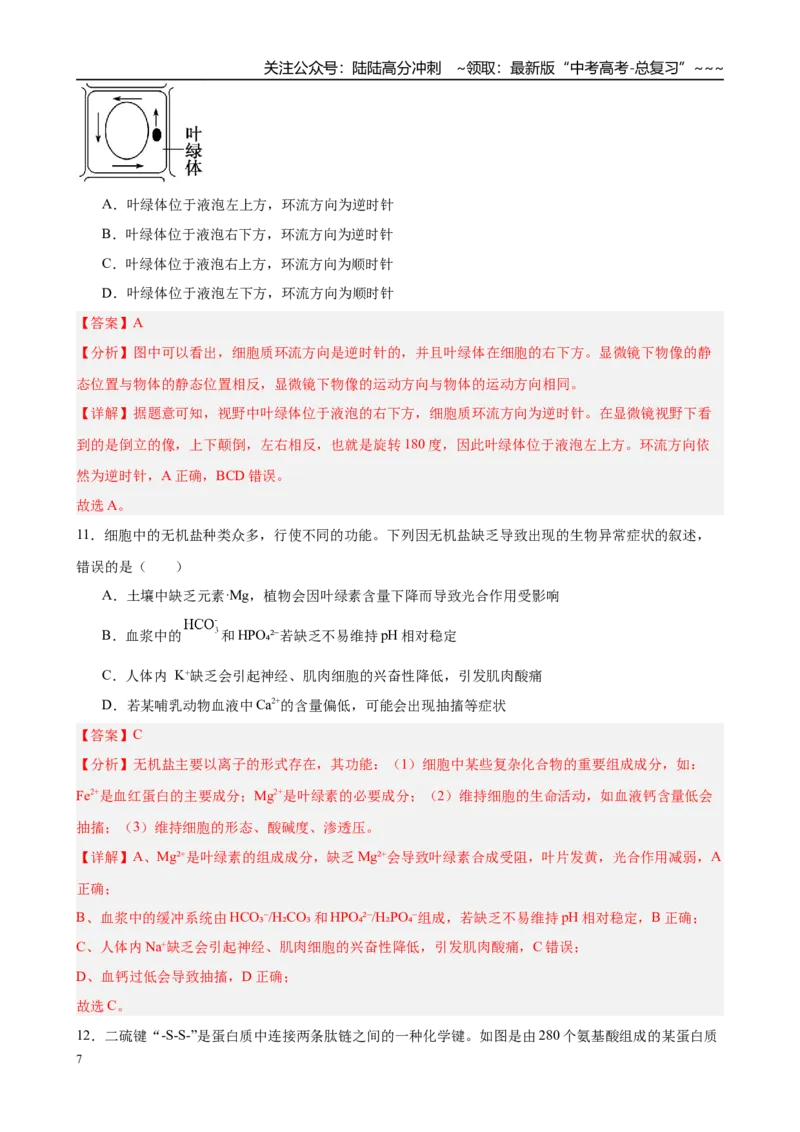 《第一单元细胞的概述及其分子组成（综合训练）（黑吉辽蒙专用）（教师版）_06-生物-高考总复习_一轮复习_2026年-生物高考一轮复习》第7页预览