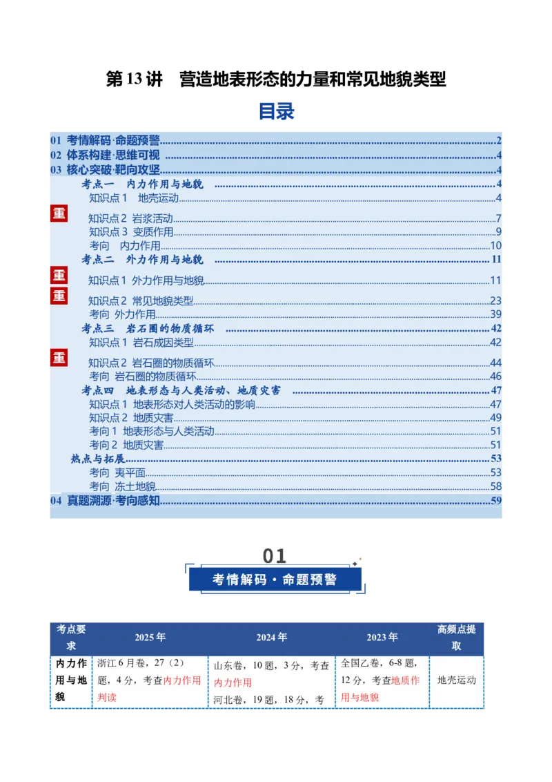 《第13讲营造地表形态的力量和常见地貌类型（复习讲义）（全国通用）（教师版）_地理_2026年_2026年高考地理一轮复习讲义+练习+课件（新教材新高考）-G55_2026版_专题05地表形态的塑造》第1页预览