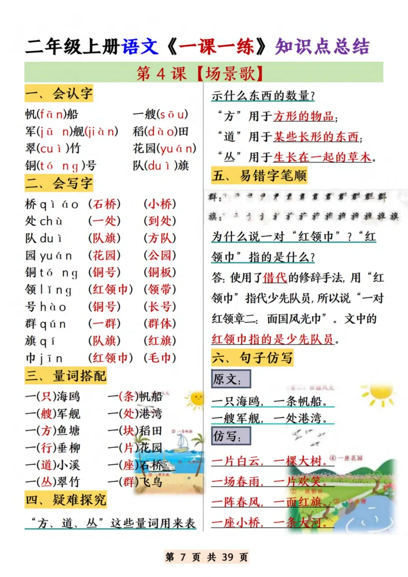 《二年级上册语文《一课一练》知识点总结_((1)_2年级上册同步教辅_2上-语文_二上语文-期中+期末复习》第7页预览