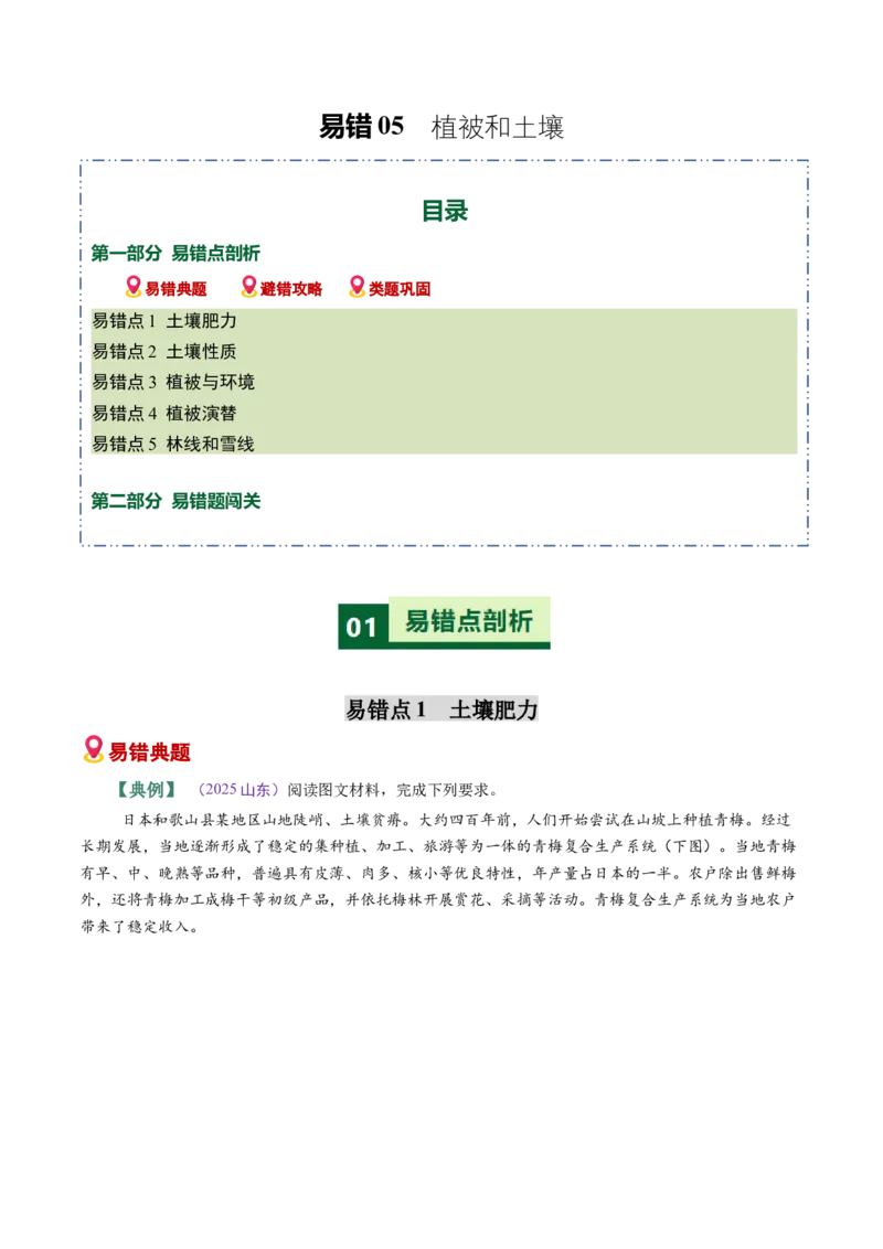 《易错05植被和土壤（学生版）_地理_2026年-地理高考专项复习_2026年高考地理重难点讲义专练（新高考通用）-G102_2026版》第1页预览