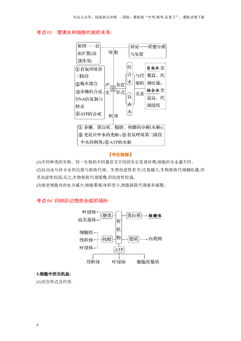 《解密01组成细胞的分子（讲义)-高频考点解密2023年高考生物二轮复习讲义+分层训练（新教材）_06-生物-高考总复习_二轮复习_2024年_2024年新教材高考生物二轮复习讲义分层训练题考点》第4页预览