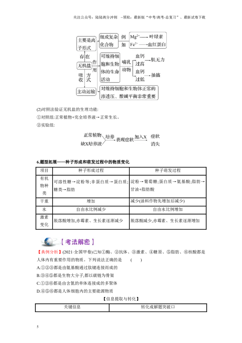 《解密01组成细胞的分子（讲义)-高频考点解密2023年高考生物二轮复习讲义+分层训练（新教材）_06-生物-高考总复习_二轮复习_2024年_2024年新教材高考生物二轮复习讲义分层训练题考点》第5页预览