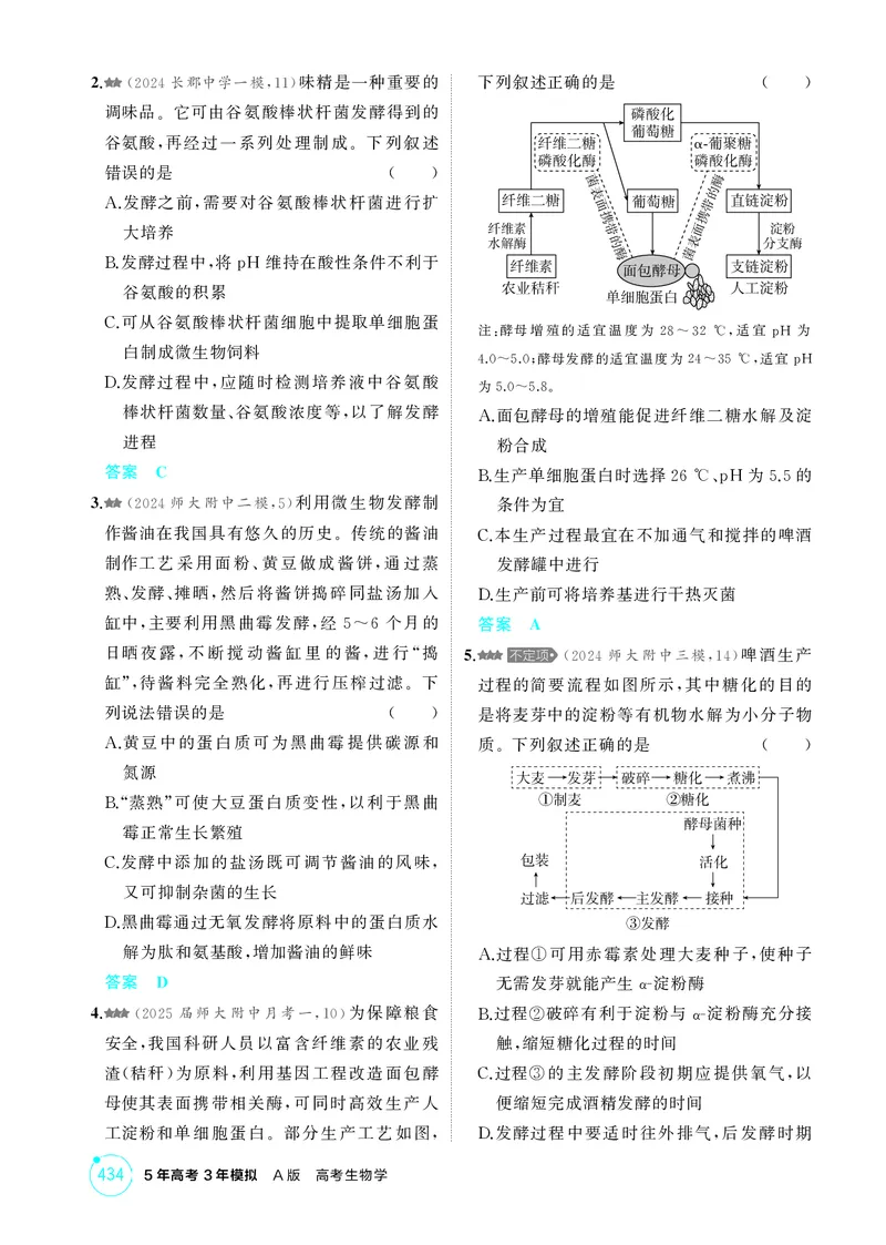 《1_精练册-第22章发酵工程_2026版教学资源包_202653高考总复习A版_湖南版_2026版.湖南版.选考总复习.生物.5·3A版_第5部分生物技术与工程_第22章发酵工程_4_PDF教参电子书》第3页预览