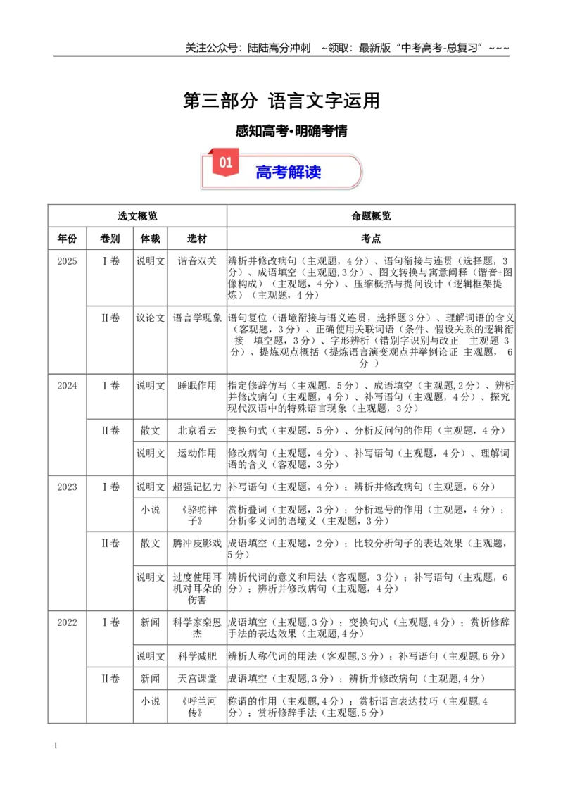 《语言文字运用专题起始课感知高考·明确考情（教师版）_一轮复习_2026年-语文一轮复习_2026年高考语文一轮复习精讲课堂（全国通用）-G385_资料》第1页预览