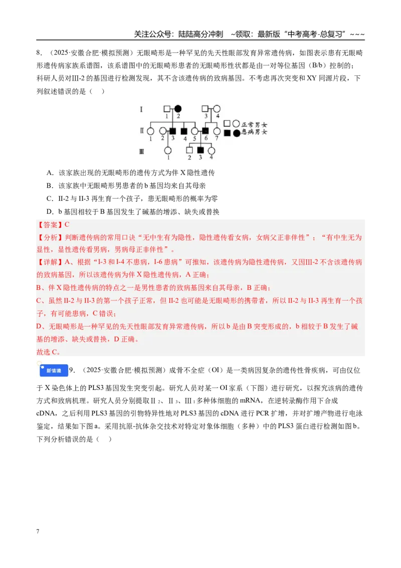 《第五单元遗传的基本规律（综合训练）（教师版）（安徽专用）_06-生物-高考总复习_一轮复习_2026年-生物高考一轮复习_2026年高考生物一轮课件+讲义+练习（安徽专用）-G326》第7页预览