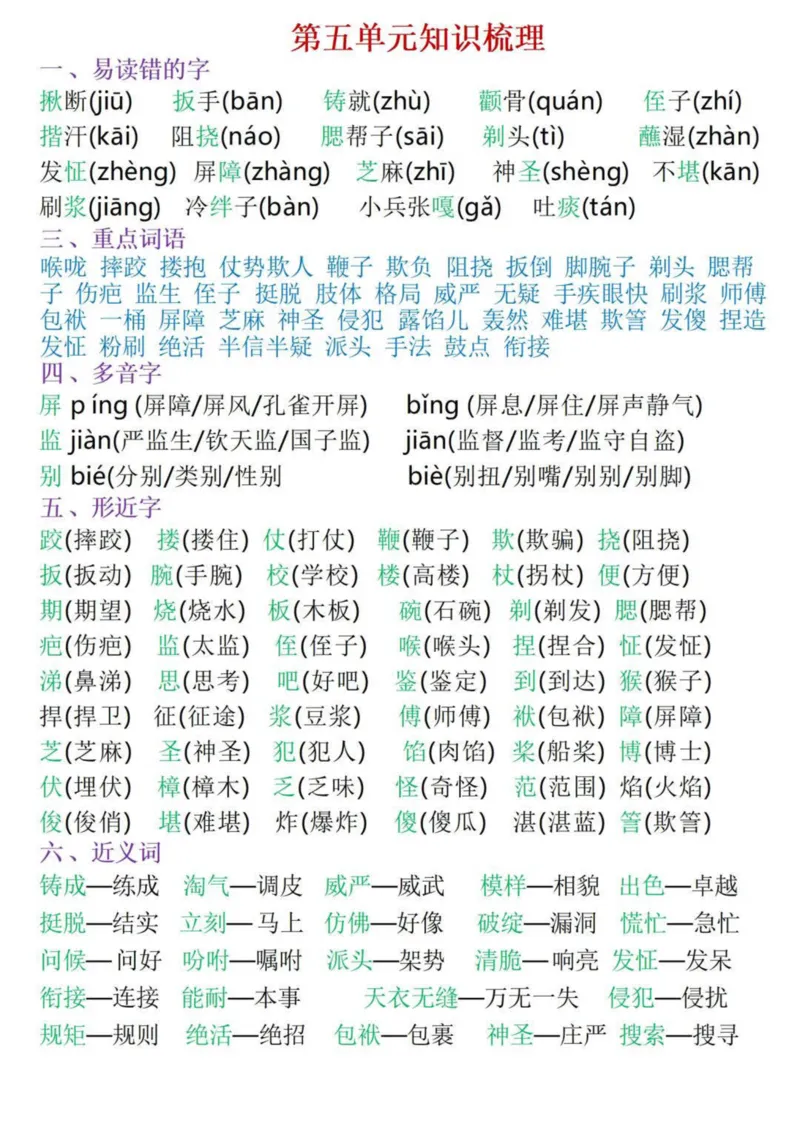 《五年级(下)语文五单元知识梳理_5年级下册同步教辅_5下语文_五下语文专项练习》第1页预览