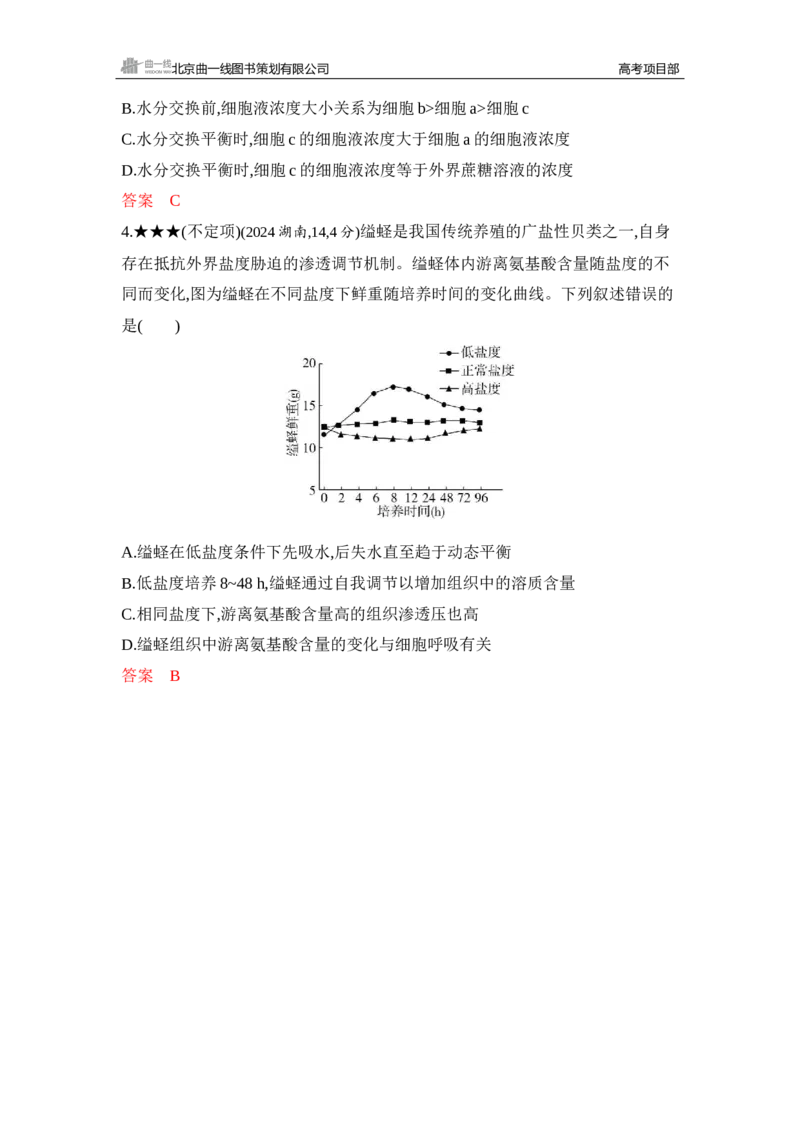 《1_精练册Word-第4章　细胞的物质输入和输出_2026版教学资源包_202653高考总复习A版_山东版_2026版.山东版.选考总复习.生物.5·3A版_第1部分分子与细胞_第4章细胞的物质输入与输出_5_习题WORD》第2页预览