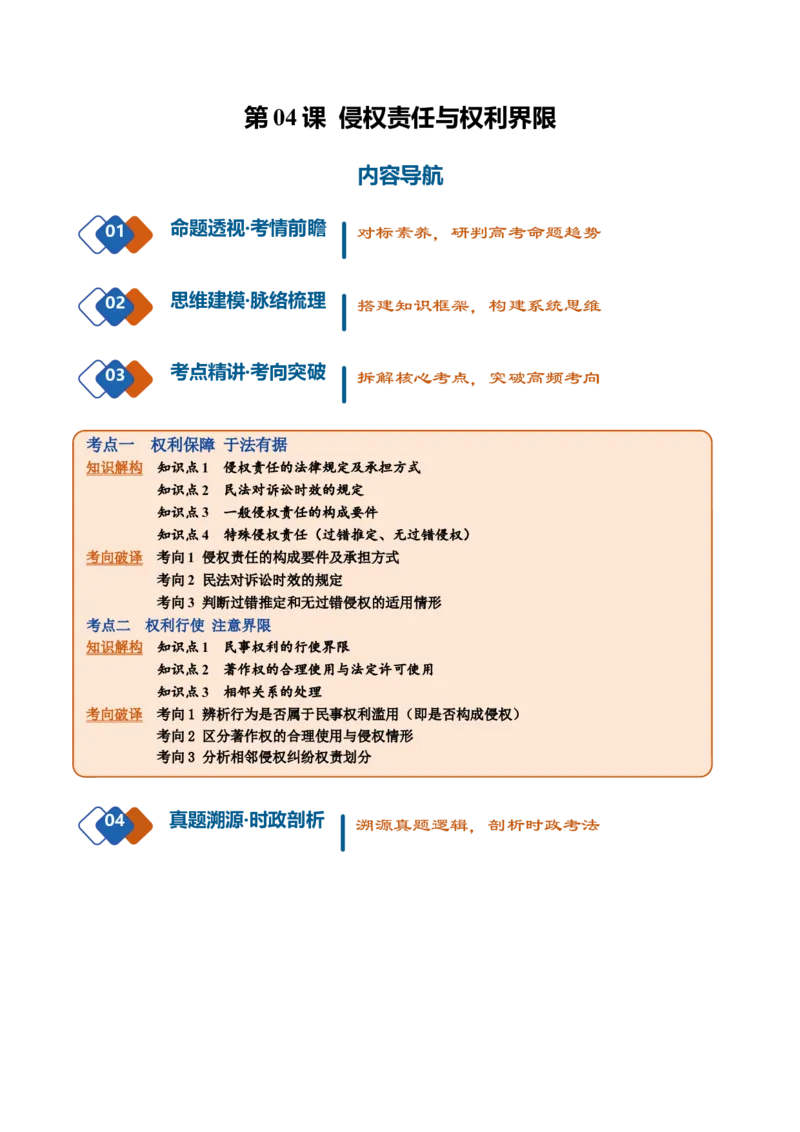 《第04课侵权责任与权利界限（复习讲义）（全国通用）（学生版）_zheng治_2027年高考政治一轮_2027年高考政治一轮复习讲义+练习+课件（新教材新高考）-G55_2027版》第1页预览