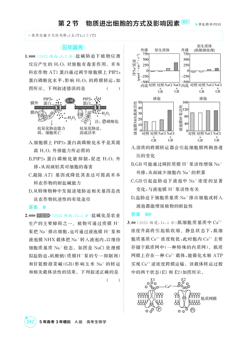 《1_精练册-第4章细胞的物质输入和输出_2026版教学资源包_202653高考总复习A版_湖南版_2026版.湖南版.选考总复习.生物.5·3A版_第1部分分子与细胞_第4章细胞的物质输入和输出_4_PDF教参电子书》第4页预览