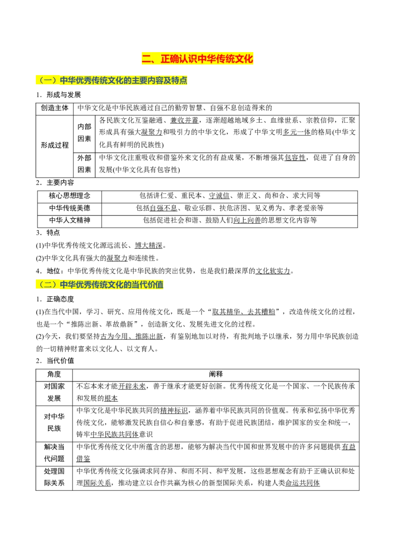 《晨读知识点10--文化传承与文化创新-9页_zheng治_2026年_2026年高考政治一轮复习复习晨读晚练系列（核心知识＋专项训练）-G397_资料》第2页预览