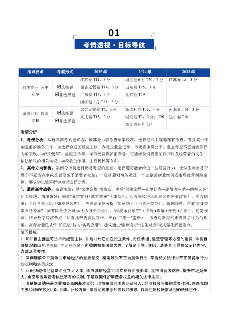 《第08课自主创业与诚信经营（复习讲义）（教师版）（全国通用）_zheng治_2026年_2026年高考政治一轮复习讲义+练习+课件（新教材新高考）-G55_2026版_选择性必修2法律与生活》第2页预览