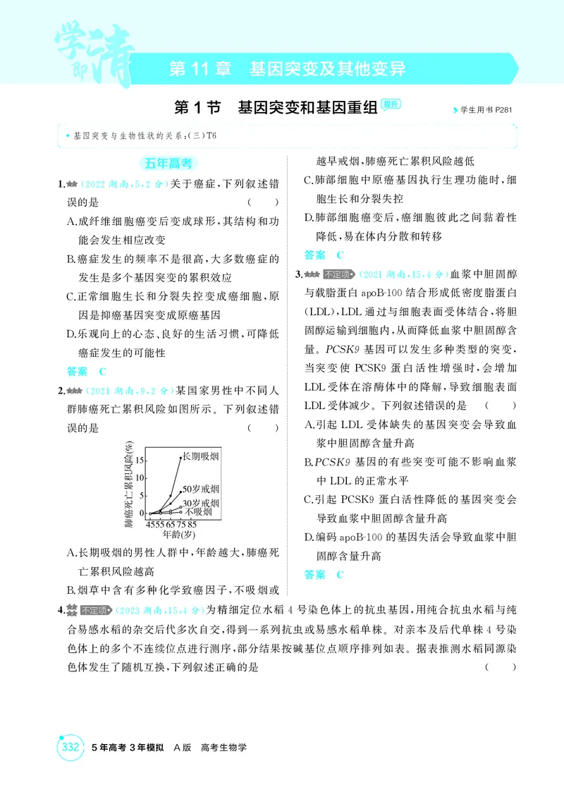 《1_精练册-第11章基因突变及其他变异_2026版教学资源包_202653高考总复习A版_湖南版_2026版.湖南版.选考总复习.生物.5·3A版_第2部分遗传与进化_第11章基因突变及其他变异_4_PDF教参电子书》第1页预览
