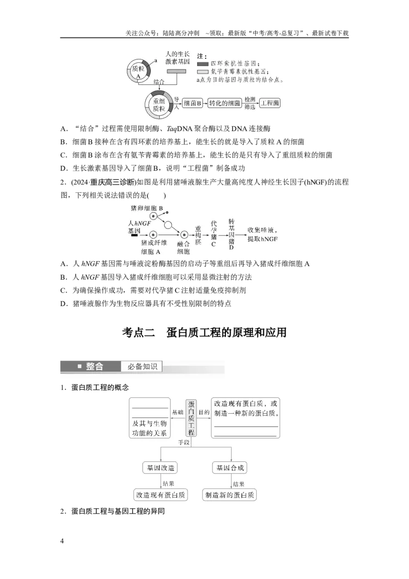 《第十单元　第62课时　基因工程的应用、蛋白质工程、DNA的两个重要实验_06-生物-高考总复习_一轮复习_2025年_2025年大一轮复习讲义人教版生物_资料_1-资料_大一轮复习讲义学生专用》第4页预览
