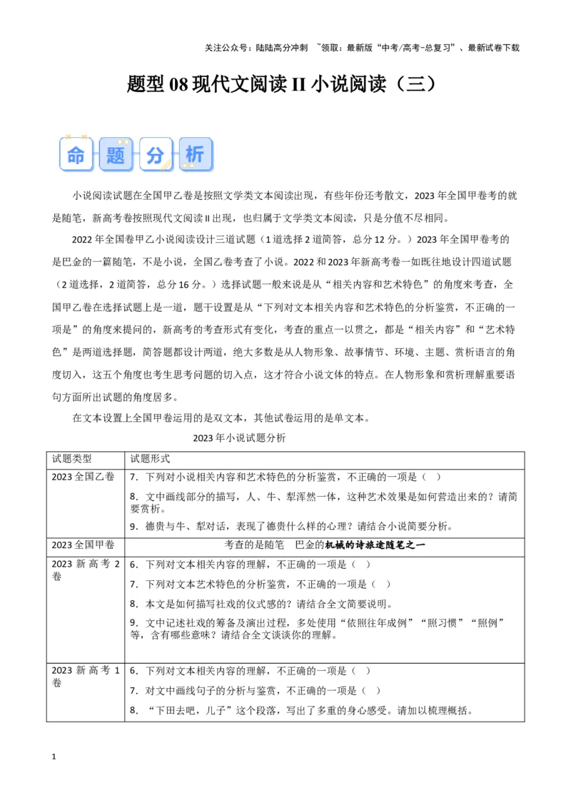 《题型08现代文阅读II小说阅读（三）（答题模版）高考语文答题技巧与模板构建_专项复习_2024年_2024年高考语文答题技巧与模板构建》第1页预览