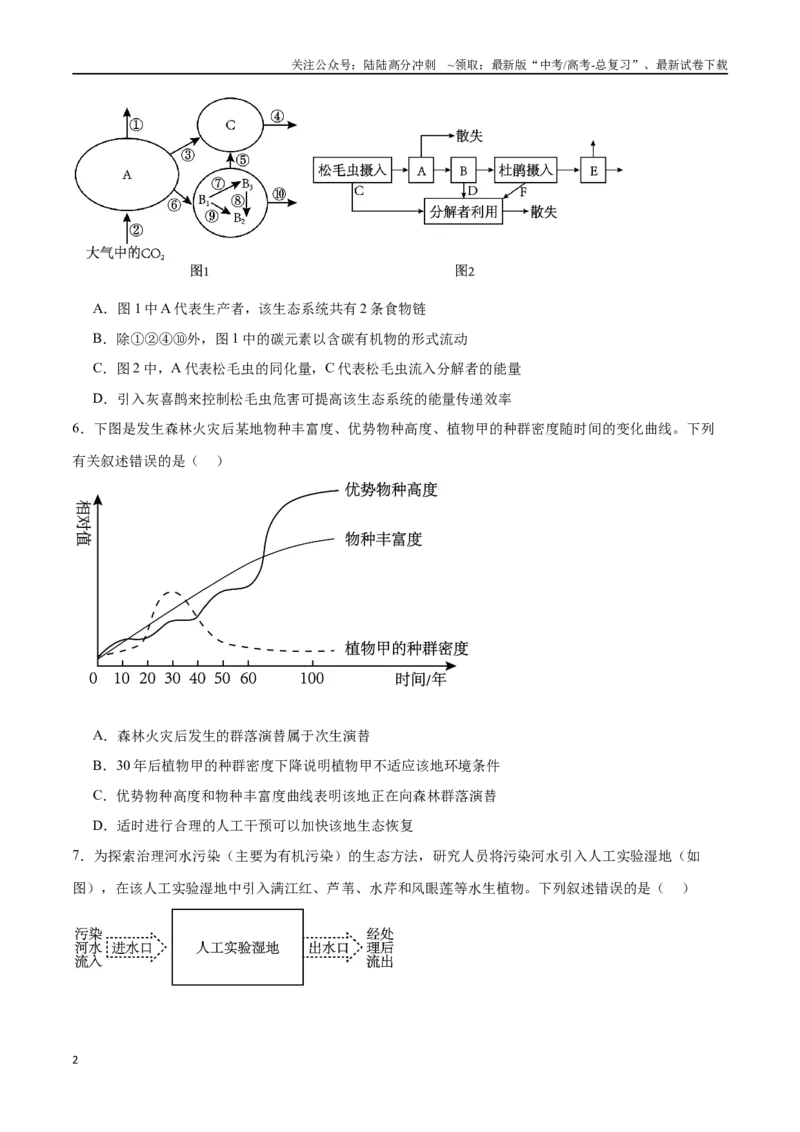 《选择性必修2生物与环境必刷卷01（原卷版）_06-生物-高考总复习_一轮复习_2024年_2024年高考生物一轮复习收官必刷卷（新教材新高考）_资料》第2页预览