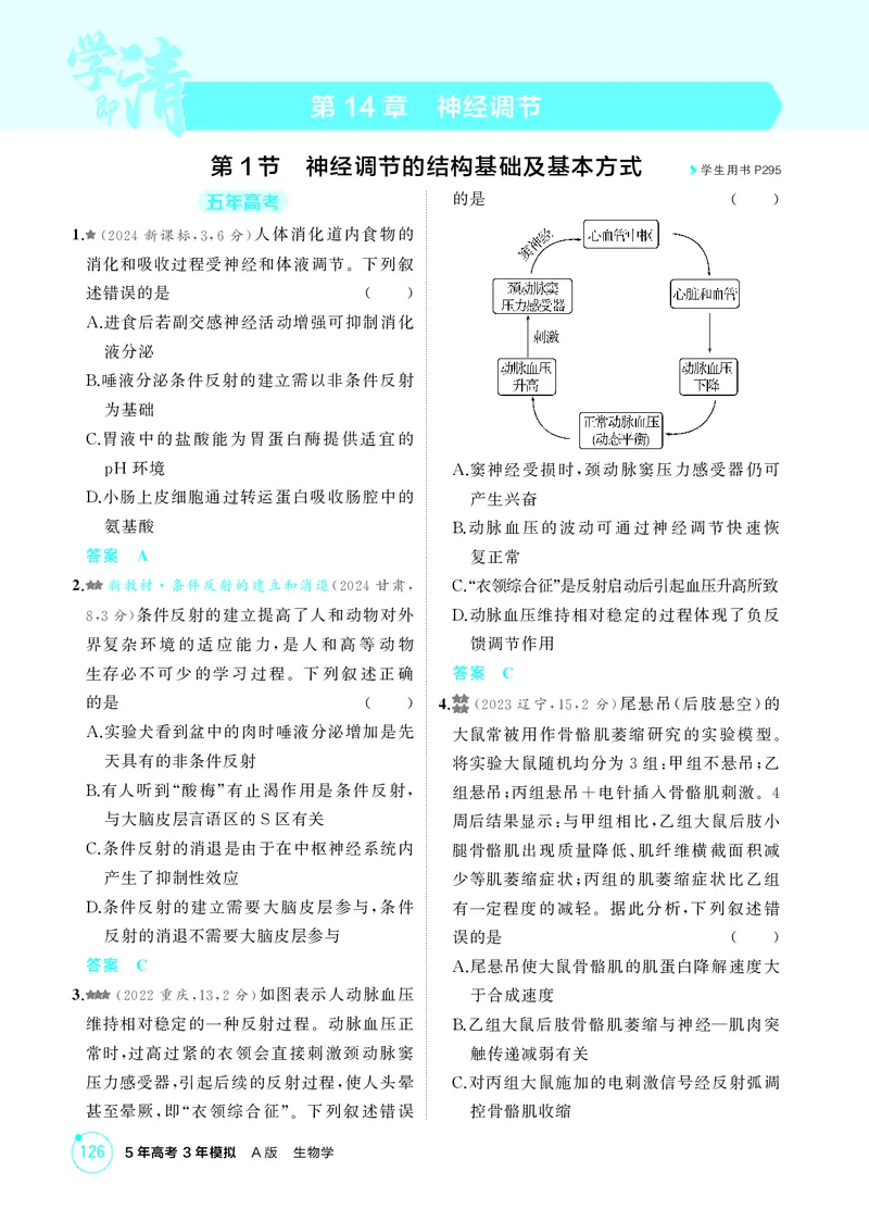 《1_精练册第14章神经调节_2026版教学资源包_202653高考总复习A版_新高考_生物_教师A版2026年.新高考版.生物.53_第3部分稳态与调节_第14章神经调节_4_PDF教参电子书》第1页预览