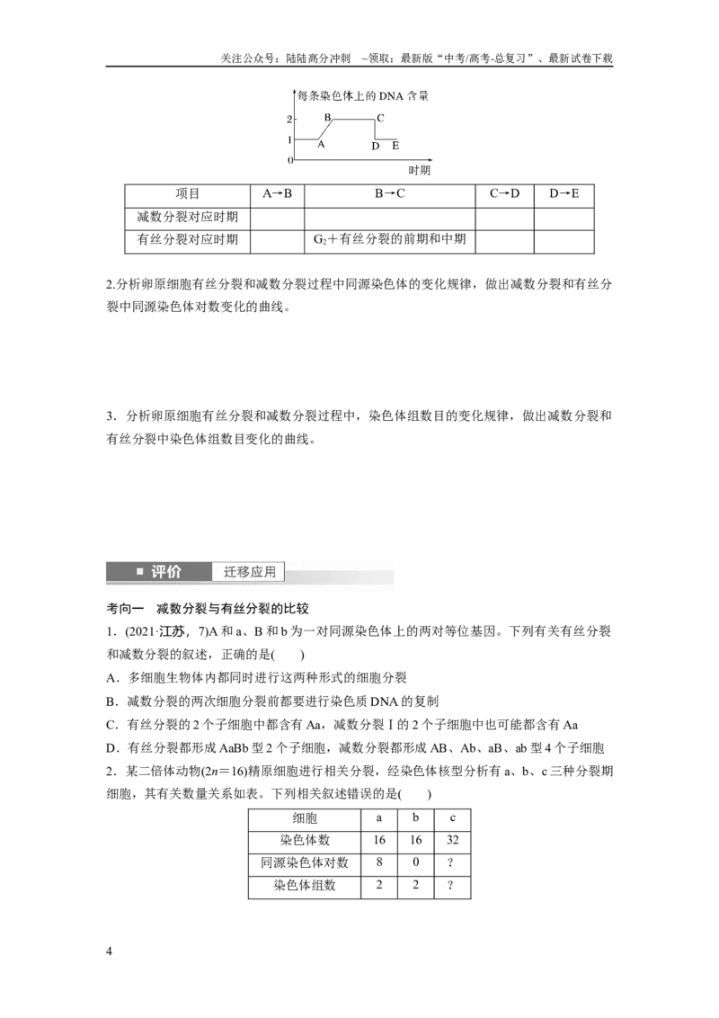 《第四单元　第22课时　减数分裂与有丝分裂的比较及观察蝗虫精母细胞减数分裂装片_06-生物-高考总复习_一轮复习_2025年_2025年大一轮复习讲义人教版生物_资料_1-资料_2025大一轮复习讲义》第4页预览