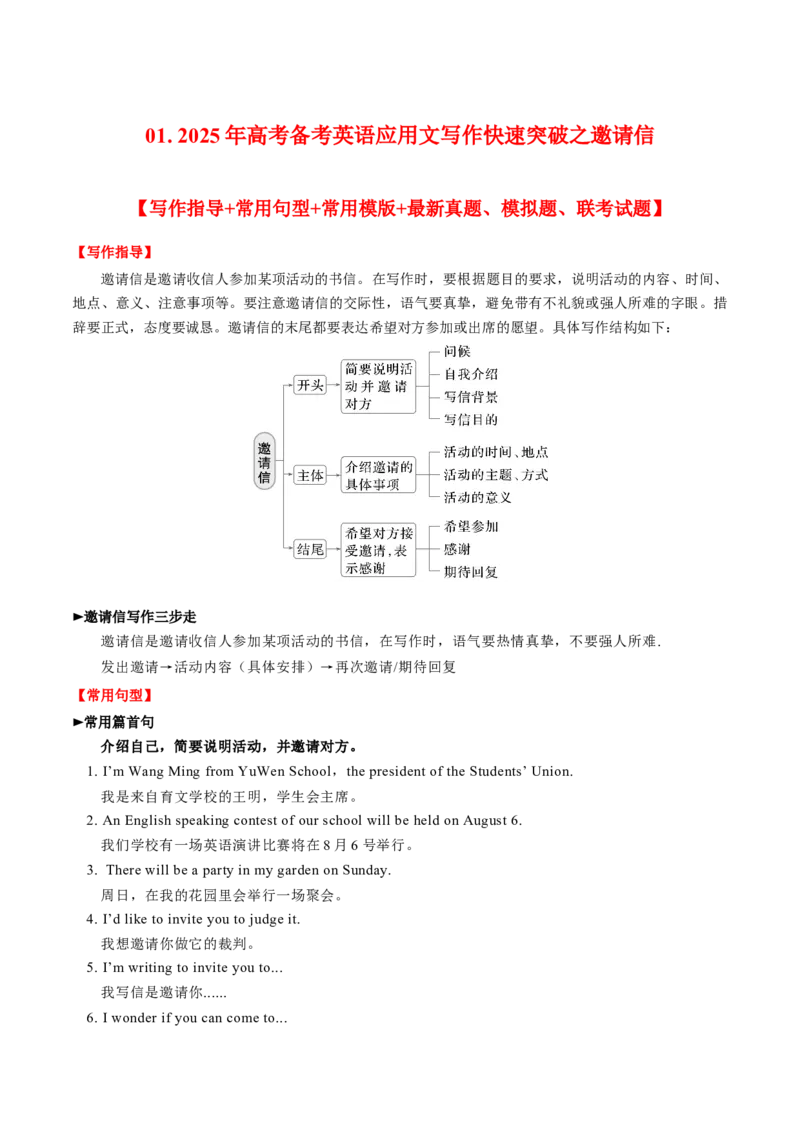 《01邀请信学生版_英语(2)_专项复习_2025年_2025年高考备考英语应用文写作快速突破》第1页预览