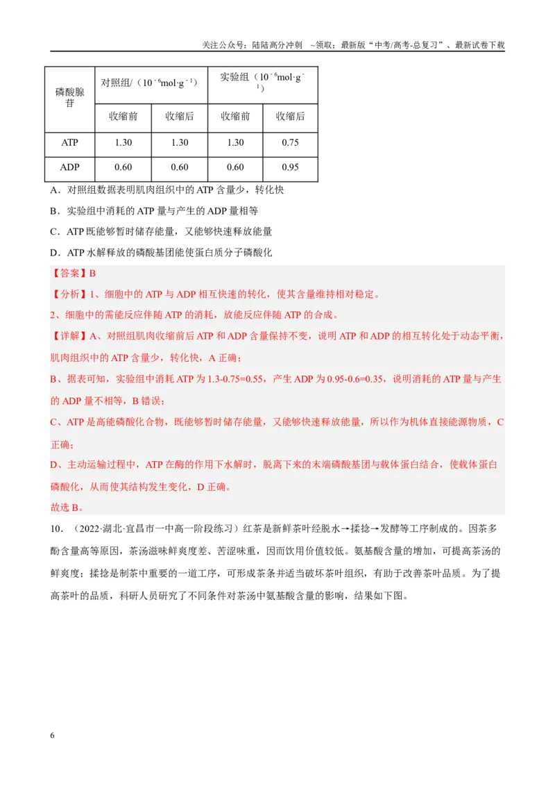 《解密04酶与ATP（分层训练）（解析版）_06-生物-高考总复习_二轮复习_2024年_2024年新教材高考生物二轮复习讲义分层训练题考点_资料》第6页预览