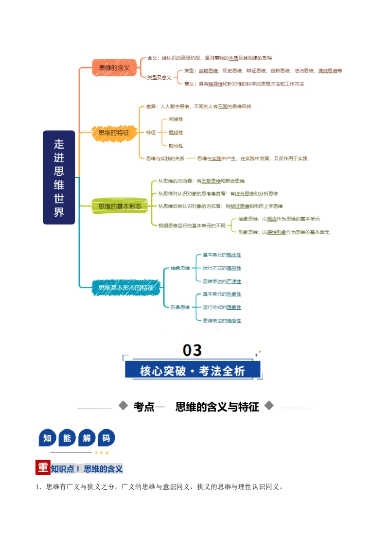 《第01课走进思维世界（复习讲义）（教师版）（全国通用）_zheng治_2026年_2026年高考政治一轮复习讲义+练习+课件（新教材新高考）-G55_2026版_选择性必修3逻辑与思维》第3页预览