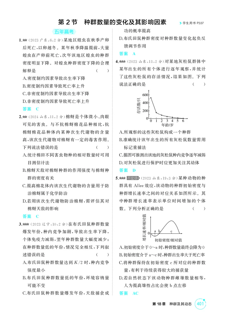 《1_精练册-第18章种群及其动态_2026版教学资源包_202653高考总复习A版_湖南版_2026版.湖南版.选考总复习.生物.5·3A版_第4部分生物与环境_第18章种群及其动态_4_PDF教参电子书》第4页预览
