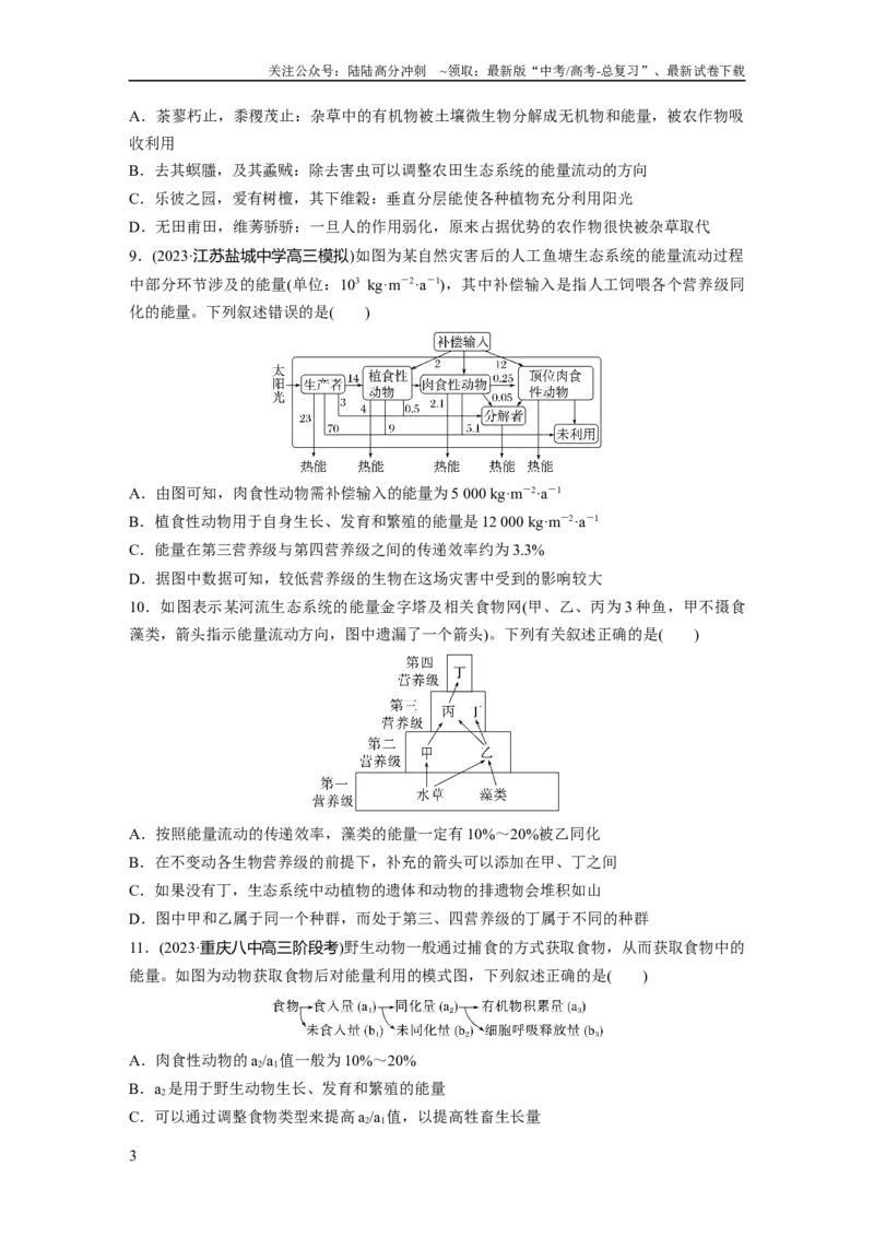 《第九单元　课时练52　生态系统的能量流动_06-生物-高考总复习_一轮复习_2025年_2025年大一轮复习讲义人教版生物_资料_1-资料_大一轮复习讲义学生专用_2025一轮复习73练》第3页预览