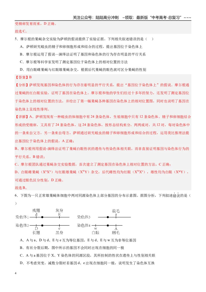 《第五单元基因的传递规律（综合训练）（黑吉辽蒙专用）（教师版）_06-生物-高考总复习_一轮复习_2026年-生物高考一轮复习_2026年高考生物一轮课件+讲义+练习（黑吉辽蒙专用）-G330》第4页预览