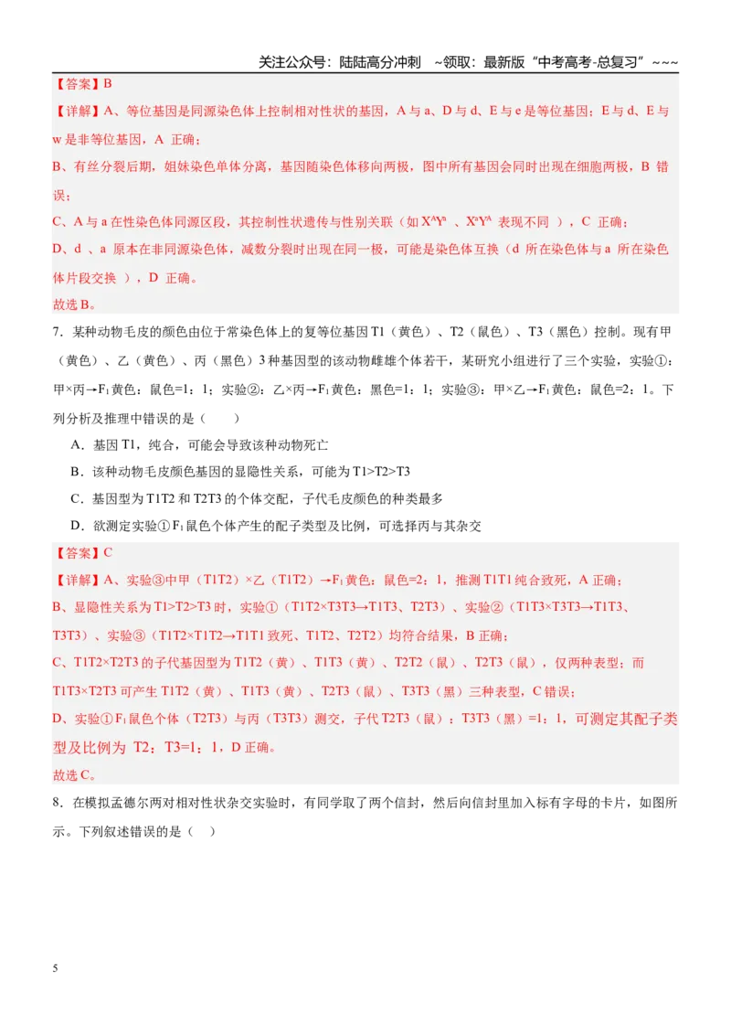 《第五单元基因的传递规律（综合训练）（黑吉辽蒙专用）（教师版）_06-生物-高考总复习_一轮复习_2026年-生物高考一轮复习_2026年高考生物一轮课件+讲义+练习（黑吉辽蒙专用）-G330》第5页预览