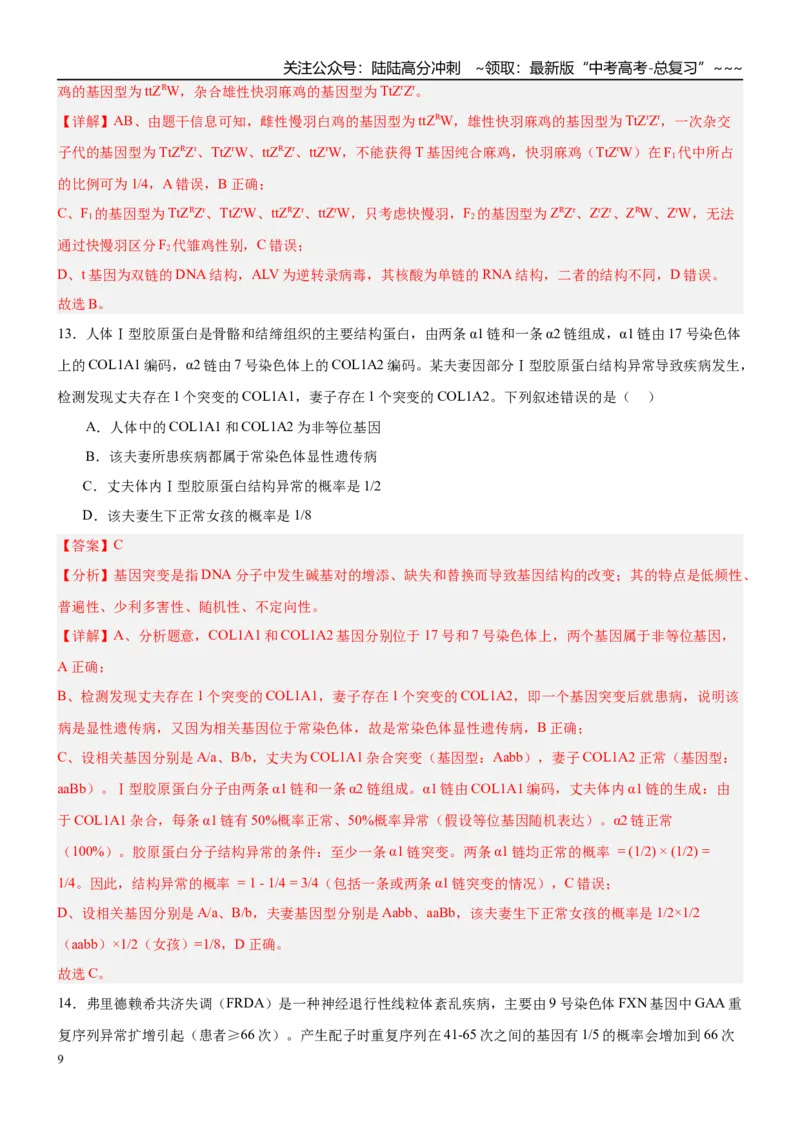 《第五单元基因的传递规律（综合训练）（黑吉辽蒙专用）（教师版）_06-生物-高考总复习_一轮复习_2026年-生物高考一轮复习_2026年高考生物一轮课件+讲义+练习（黑吉辽蒙专用）-G330》第9页预览