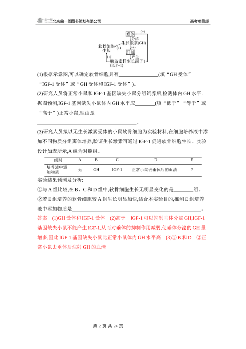 《1_精练册Word-第15章　体液调节_2026版教学资源包_202653高考总复习A版_山东版_2026版.山东版.选考总复习.生物.5·3A版_第3部分稳态与调节_第15章体液调节_5_习题WORD》第2页预览