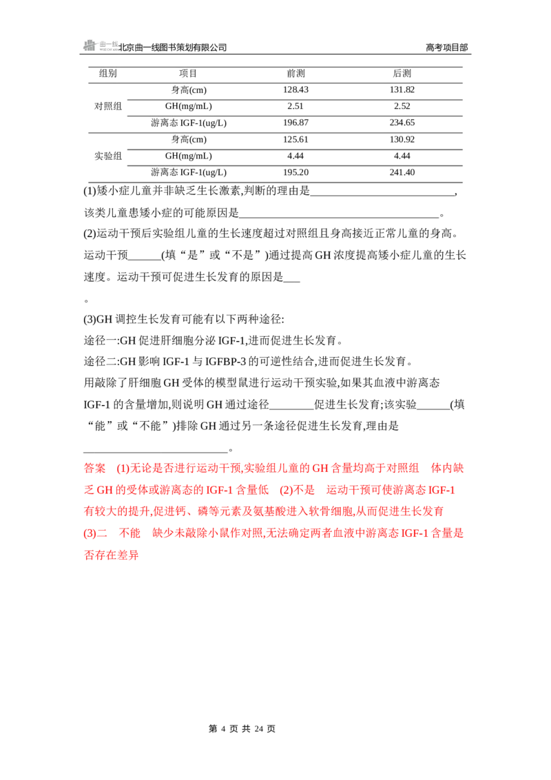 《1_精练册Word-第15章　体液调节_2026版教学资源包_202653高考总复习A版_山东版_2026版.山东版.选考总复习.生物.5·3A版_第3部分稳态与调节_第15章体液调节_5_习题WORD》第4页预览