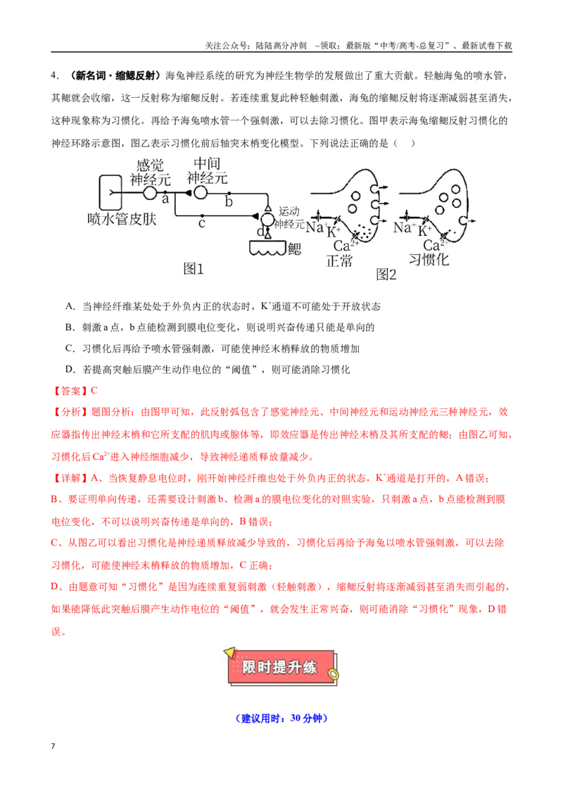 《重难点11神经调节问题的3大核心考点（教师版）_06-生物-高考总复习_专项复习_2025年_2025年高考生物重难点讲义专练（黑吉辽蒙专用）》第7页预览