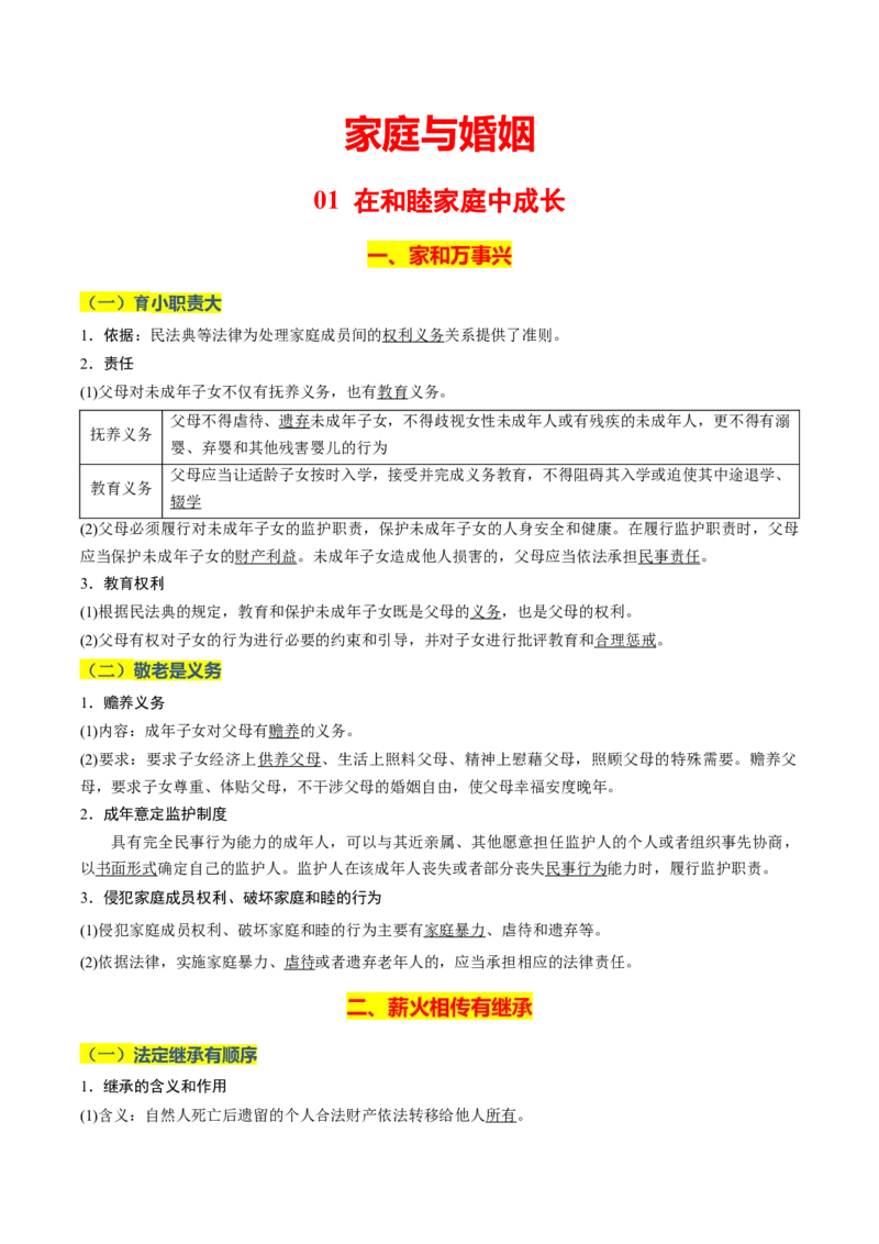 《晨读知识点16--家庭与婚姻-5页_zheng治_2026年_2026年高考政治一轮复习复习晨读晚练系列（核心知识＋专项训练）-G397_资料》第1页预览