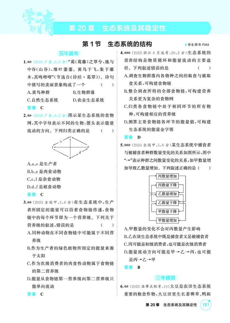 《1_精练册-第20章生态系统及其稳定性_2026版教学资源包_202653高考总复习A版_广东版_2026版.广东版.选考总复习.生物.5·3A版_第4部分生物与环境_第20章生态系统及其稳定性_4_PDF教参电子书》第1页预览