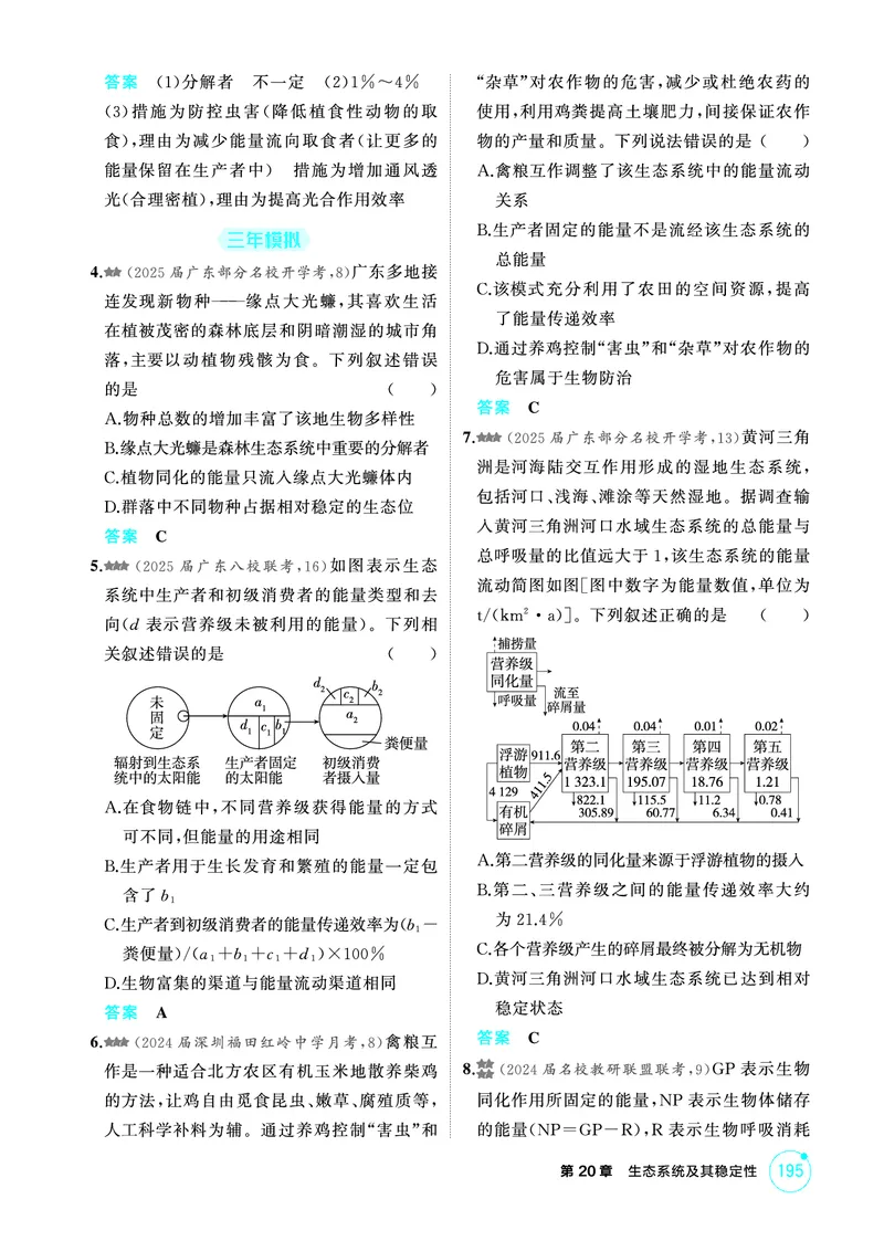 《1_精练册-第20章生态系统及其稳定性_2026版教学资源包_202653高考总复习A版_广东版_2026版.广东版.选考总复习.生物.5·3A版_第4部分生物与环境_第20章生态系统及其稳定性_4_PDF教参电子书》第5页预览