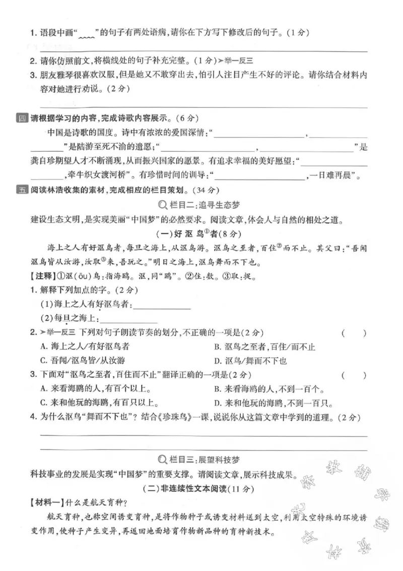 《五年级上册语文期中拔尖检测卷-SY_5年级上册同步教辅_5上语文_五上语文单元+期中+期末卷_五上语文期中卷》第3页预览