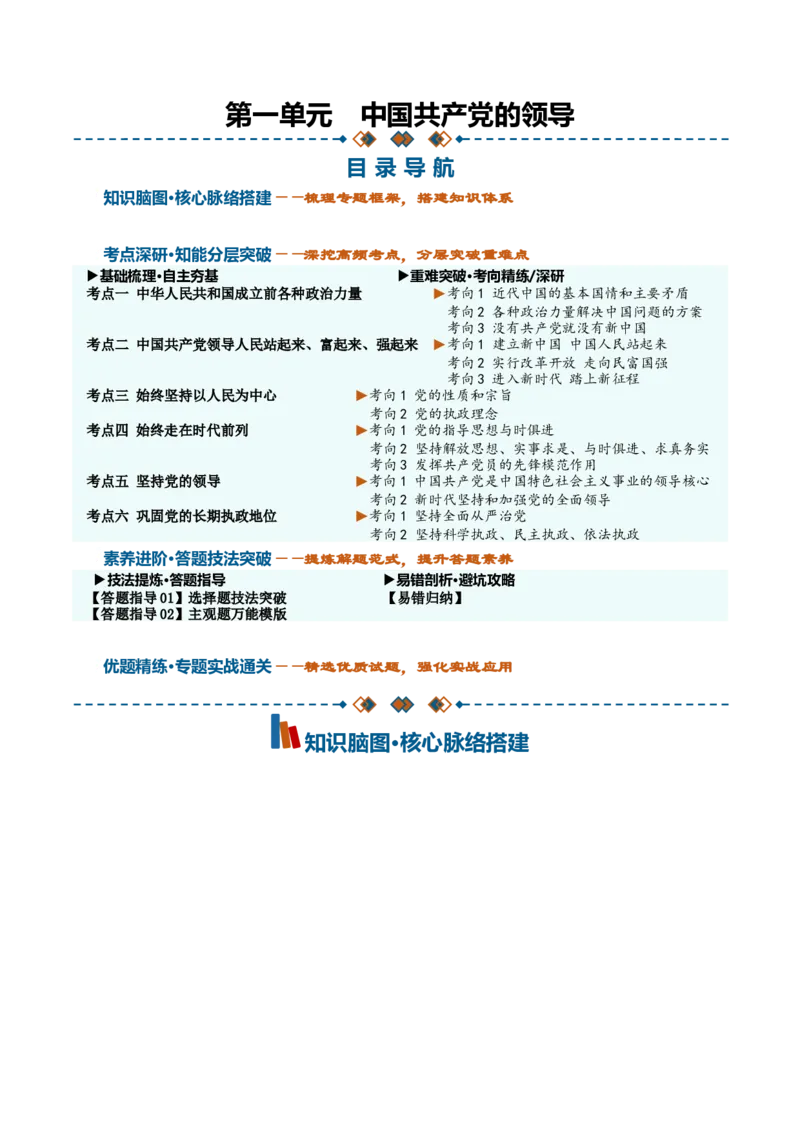 《第一单元中国的领导（知识清单）（全国通用）（教师版）_zheng治_2027年高考政治一轮_2027年高考政治一轮复习知识清单（全国通用）-G56_2027版》第1页预览