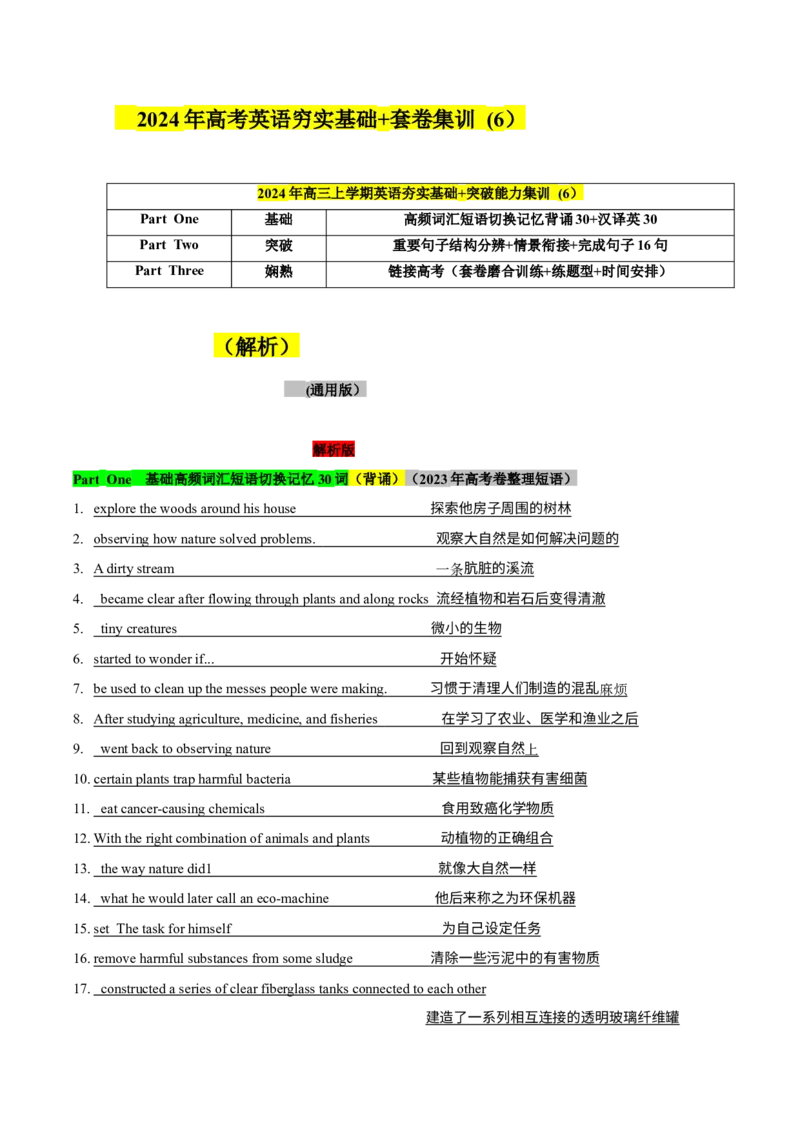 《06高考卷高频短语切换记忆背涌+重要句子结构+词汇情景16句熟练分辨+高考技巧提升（解析）_英语(2)_专项复习_2024年_2024年高考英语词汇短语句子重点归纳记背新高考_资料》第1页预览