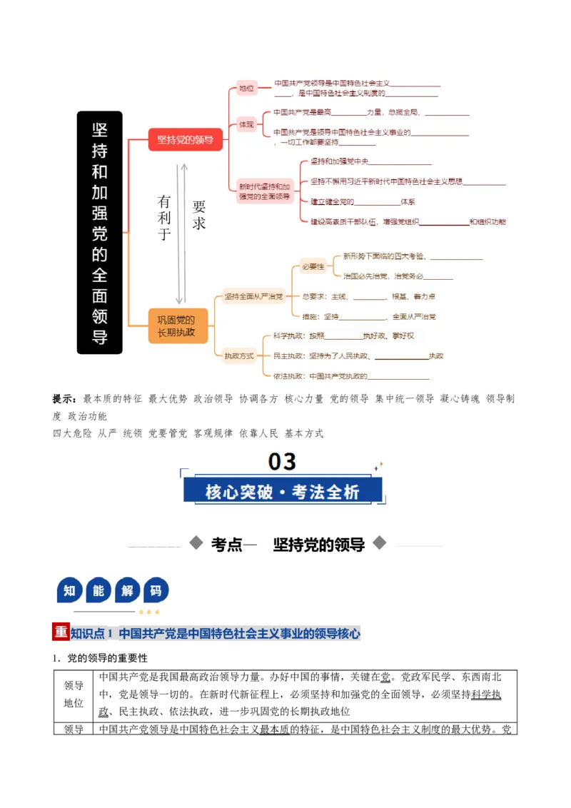 《第03课坚持和加强党的全面领导（复习讲义）（学生版）（全国通用）_zheng治_2026年_2026年高考政治一轮复习讲义+练习+课件（新教材新高考）-G55_2026版_必修3政治与法治》第5页预览